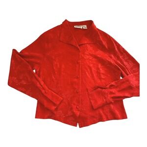 Vintage Christie & Jill Red Jacquard Blouse Women's Size 16 Made Hong Kong